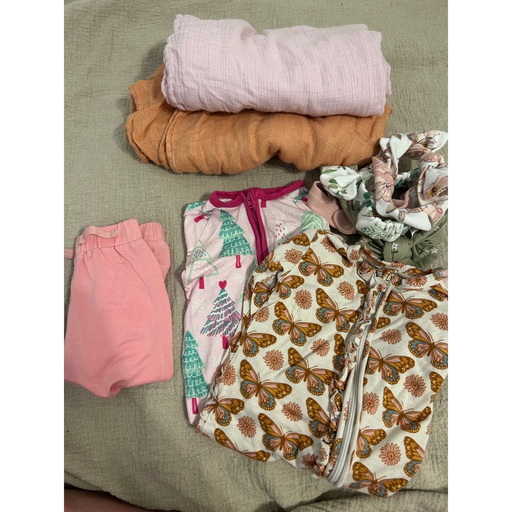 Baby Girl 3-6 month Bamboo Bundle Posh Peanut Bows Baby‎ Blankets Zippies Pink